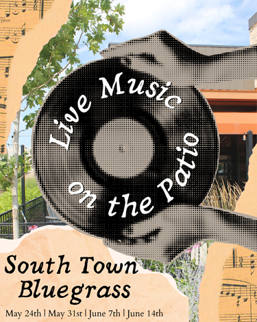 Live music on the patio in Williston announcement. Every Sunday at 4pm, South Town Bluegrass will play the first session.